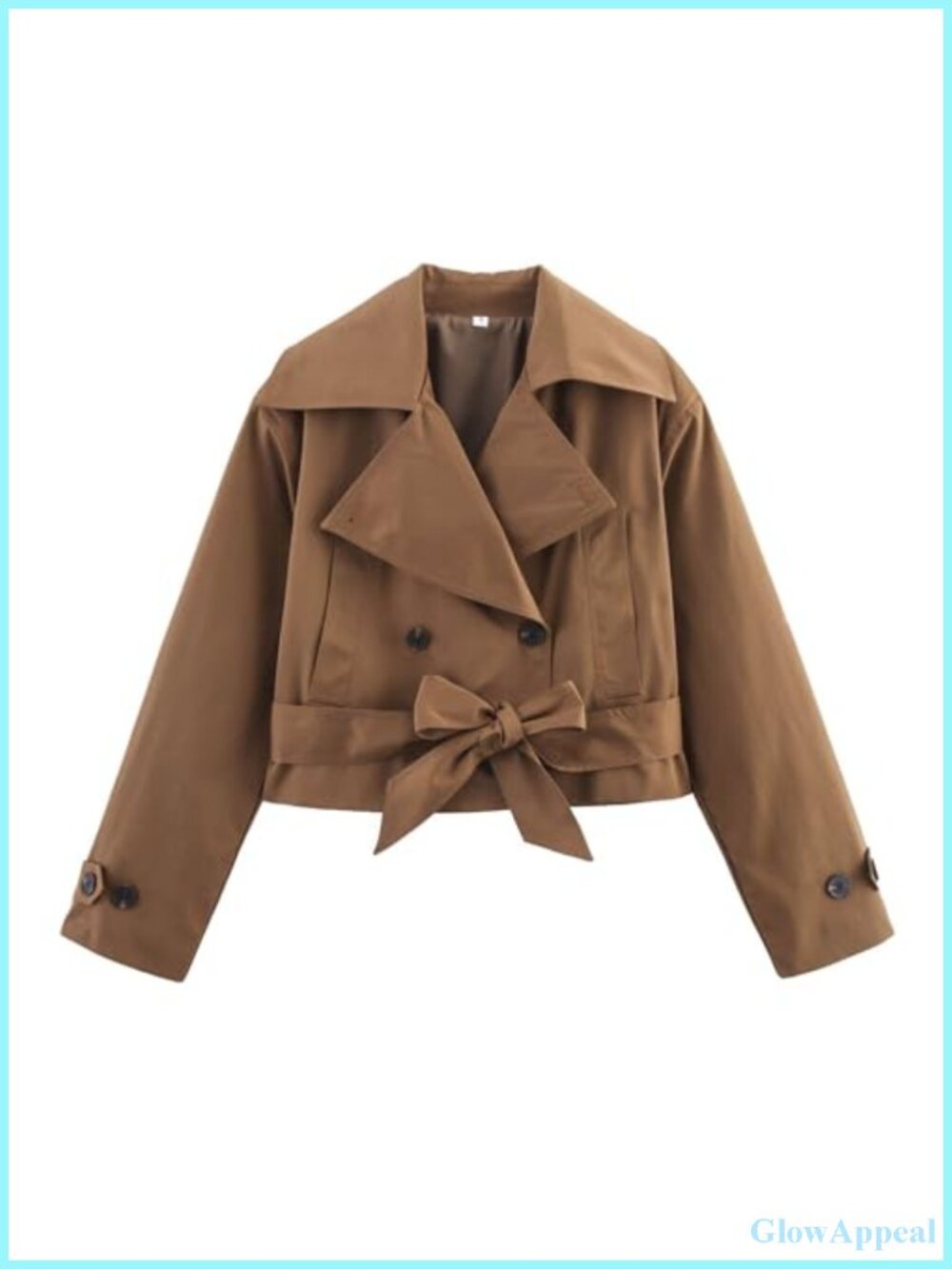 Women's Short Trench Coat Bow Belt Lightweight Casual Long Sleeve Jacket